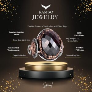 925 Ayar Gümüş Erkek Yüzük, El Yapımı Aslan Başı Erkek Yüzük, Zarif El Yapımı Gümüş Yüzük (Oluşturulmuş Obsidiyen) - Görsel 2