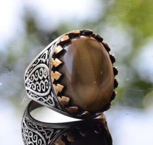 Yeşil Doğal Jasper Taşlı Yüzük Erkekler için, Gümüş Yeşil Jasper Yüzük, 925 Ayar Gümüş Erkek Yüzüğü, Büyük Yüzük - Görsel 3