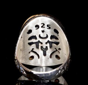 Erkekler için Sterlin Gümüş Yüzük - Oval Davut Yıldızı Tılsımı ile Yazılı İnskripsiyonlar - Görsel 8