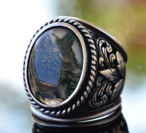 925 Ayar Gümüş Yüzükler - Doğal Agat Taşı (Moss Agate) - Görsel 3