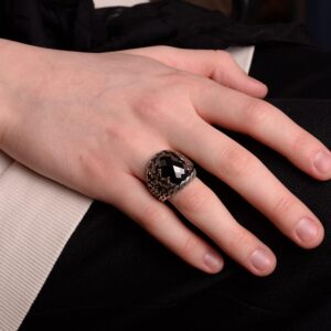 Siyah Taş Erkek Yüzük, 925 Ayar Gümüş Erkek Yüzük - Görsel 6