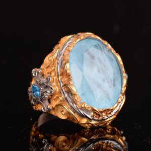 925 Ayar Gümüş Yüzük, Paraiba Yapay Taşlı Erkek Gümüş Yüzük - Görsel 4