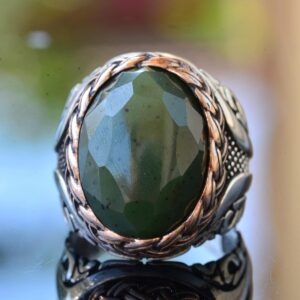 Gerçek Doğal Yeşim Taşı, Ham Taş, Erkekler için 925 Ayar Gümüş Yüzük - Görsel 5