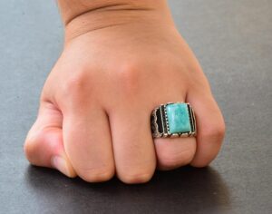 Gerçek Amazonit Dikdörtgen Taş Erkek Yüzük, 925 Ayar Gümüş - Görsel 7