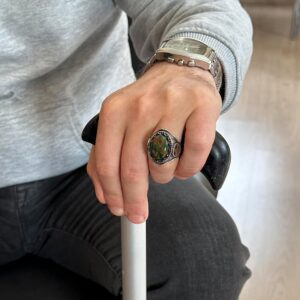 925 Ayar Sert Gümüş Erkek Yüzük Doğal Taşlarla - El Yapımı Zarafet (Yeşil Kan Taşı) - Görsel 2
