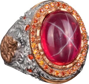 El yapımı 925 Ayar Gümüş Kral Yüzük, Gerçek Yıldız Yakut Taş - Erkekler için Şık Doğal Taş Takı