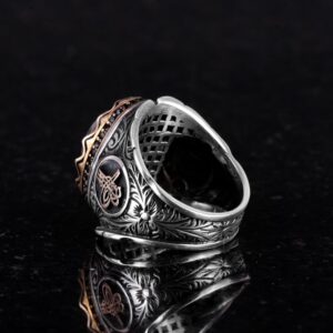 925 Ayar Gümüş Yüzük, Gerçek Doğal Garnet Taşlı Yüzük, Osmanlı Tuğra Yüzüğü - Görsel 6