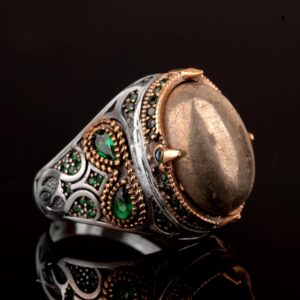 Gerçek Doğal Pirit Taşı Yüzük, Minimalist Yüzük, Gümüş Erkek Yüzüğü - Görsel 5