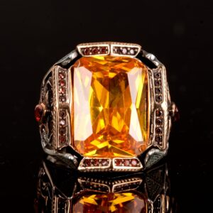 925 Ayar Gümüş Erkek Yüzük, Yapay Sitrin Taşlı Yüzük - Görsel 5