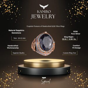 925 Ayar Gümüş Yüzük, Doğal Safir Taşı ile, El Yapımı Vintage Tasarım, Erkek İfadesi Yüzüğü - Görsel 2