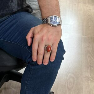 Büyük Yüzük, Doğal Kırmızı Kan Taşı Yüzük, 925 Ayar Sert Gümüş Yüzük, Tasarım Gümüş Erkek Yüzüğü - Görsel 3
