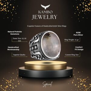 Gerçek Doğal Prehnit Jade Taş Yüzük, Şifa 925K Katı Gümüş Erkek Yüzüğü, Tasarım Gümüş Erkek Yüzüğü, Sakinlik ve İçgörü Tasarımı - Görsel 2