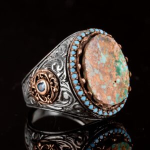 Erkekler için El Yapımı Doğal Arizona Turkuaz Taş Yüzük, 925 Ayar Gümüş Yüzük, Sultan Yüzük (Stil-6) - Görsel 4