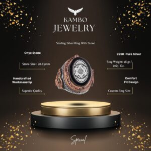 Sterling Gümüş Erkek Yüzük - Oniks Taşı - Süleyman Yıldızı Sembolü, Cesaret ve Canlılığın Sembolü - El Yapımı İfade Yüzüğü - Görsel 7