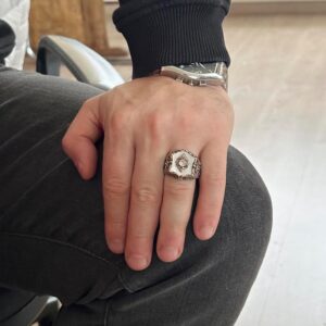 Gerçek Doğal İnci Taş Yüzük, Vintage Erkek Yüzüğü, 925 Ayar Katı Gümüş Yüzük (Özel Yapım) - Görsel 3