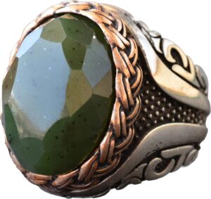 Gerçek Doğal Yeşim Taşı, Ham Taş, Erkekler için 925 Ayar Gümüş Yüzük - Görsel 1