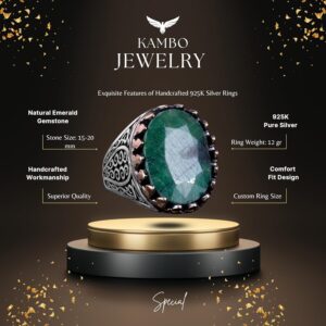 925 Ayar Katı Gümüş Erkek Yüzük - Doğal Taşlı El Yapımı Şıklık (Zümrüt Taşı) - Görsel 6