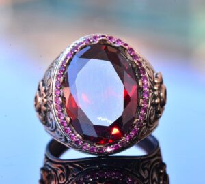 Gerçek Garnet Taşlı Kral Yüzüğü, Sterlin Gümüş Erkek Yüzüğü - Görsel 5