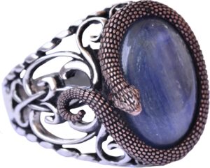 925K Solid Sterling Silver Erkek Yüzüğü Doğal Taşlarla - El Yapımı Zarafet (Kyanit Taşı) - Görsel 1
