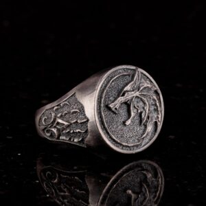 Kurt Yaban Hayatı Yüzüğü, Kurt Başlı Oksitlenmiş Yüzük, Erkek 925 Ayar Gümüş Yüzük - Görsel 4