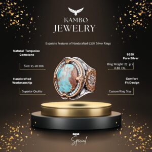 925 Doğal Arizona Turkuaz Taş Yüzük, Oval Sterlin Gümüş Yüzük - Görsel 2