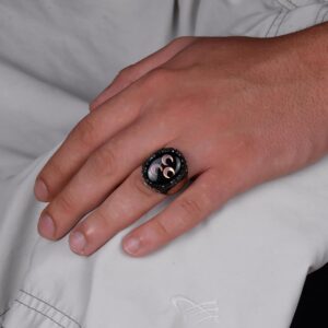 925 Ayar Gümüş El Yapımı Erkek Yüzük - Davut Yıldızı Yüzüğü (Üçlü Hilal) - Görsel 3