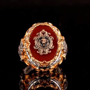 El Yapımı Yüzük - 925 Ayar Katı Gümüş Erkekler için Altın Kaplama Takı (Aslan) - Görsel 3