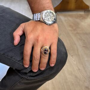 Yapay Taş Yüzük - Sultan Yüzüğü - 925 Ayar Gümüş Yüzük - El Yapımı Kral Yüzüğü (Yapay mistik topaz) - Görsel 3