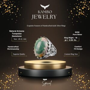 Gerçek Arizona Turkuaz Taş Yüzük, Büyük Yüzük, Çift Taraflı Yüzük, Sterlin Gümüş Yüzük - Görsel 2