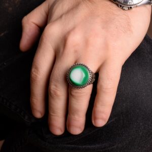 Erkekler için 925 Ayar Gümüş Yüzük, Doğal Druzy Kuvars: Mavi, Yeşil, Kırmızı Varyasyonlar (Yeşil) - Görsel 3