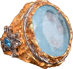 925 Ayar Gümüş Yüzük, Paraiba Yapay Taşlı Erkek Gümüş Yüzük - Görsel 1