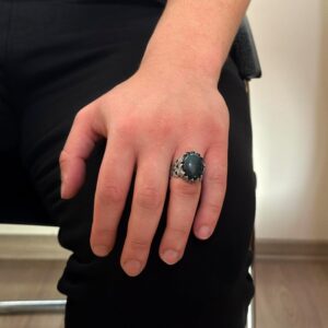 925 Ayar Katı Gümüş Erkek Yüzük - Doğal Taş Seçeneği ile El Yapımı Tasarım (Yeşil Kan Taşı) - Görsel 3