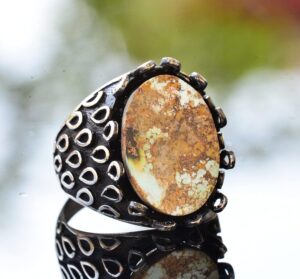 Gerçek Arizona Turkuaz Taşlı Yüzük - Erkekler için Sterlin Gümüş Yüzük - Görsel 3