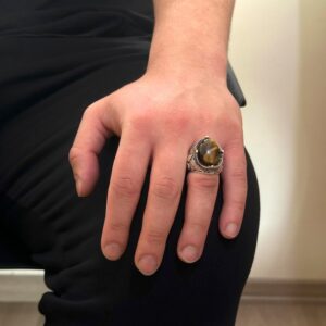 925 Ayar Gümüş El Yapımı Erkek Yüzük - Çeşitli Doğal Taşlarla Mevcut (Kaplan Gözü) - Görsel 3