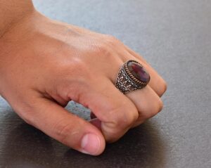 Gerçek Doğal Granat Taşı Yüzük, Sterling Gümüş Erkek Yüzüğü - Görsel 7