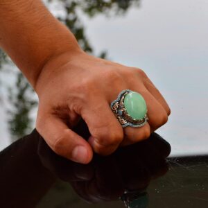 El Yapımı 925 Ayar Gümüş Erkek Yüzük Doğal Taş - Orta Doğu Kültürel Tasarım (Amazonit) - Görsel 4