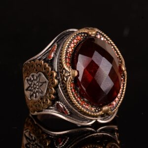 Gerçek Doğal Granat Taşlı Yüzük, 925 Ayar Saf Gümüş Yüzük Erkekler İçin - Görsel 4