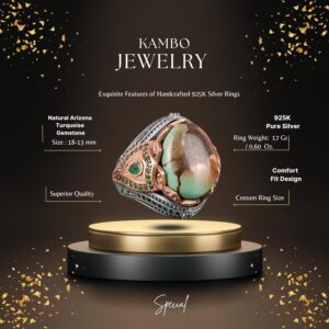 925 Ayar Gümüş Yüzük, Gerçek Doğal Arizona Turkuaz Taşı Yüzük - Görsel 2