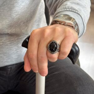 925K Katı Gümüş Erkek Yüzük Doğal Taşlarla - El Yapımı Şıklık (Oniks Taşı) - Görsel 3