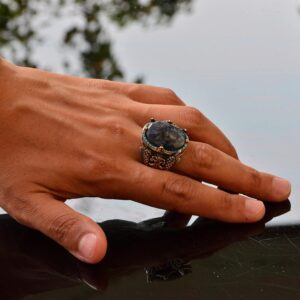 El Yapımı 925 Ayar Gümüş Erkek Yüzük Doğal Taş - Orta Doğu Kültürel Tasarımı (Oniks) - Görsel 5