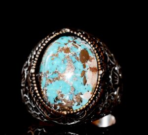 El Yapımı Sterlin Gümüş Erkek Yüzük | Doğal Turkuaz Taşı | Cesur ve Toprak Tonlarında Tasarım - Görsel 5