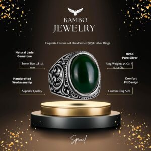 El Yapımı Doğal Yeşim Taşı Yüzük - Huzurlu 925 Ayar Katı Gümüş Erkek Yüzüğü - Uyum ve Refah Tasarımı - Görsel 2