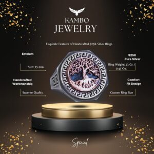 925 Ayar Gümüş Yüzük - Yunan Anahtarı Tasarımı Erkek Yüzüğü - El Yapımı Yüzük (Hayat Ağacı) - Görsel 2