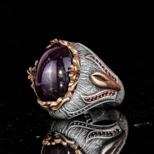 925 Ayar Gümüş Erkek Yüzük Doğal Star Garnet Taşı - El Yapımı İfadesel Takı - Görsel 5