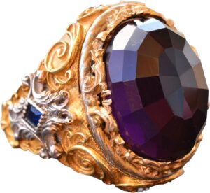 Yapay Ametist Taşlı Gümüş Büyük Şovalye Yüzüğü, Altın Kaplama - Görsel 1