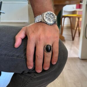 Gerçek Doğal Taş El Yapımı Yüzük - 925 Ayar Gümüş El Yapımı Yüzük - Şık Farklı Yüzük (Oniks) - Görsel 3