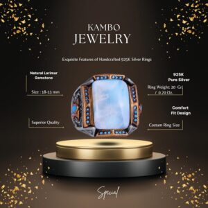 Gerçek Doğal Taş Yüzük - El Yapımı Yüzük - 925 Ayar Gümüş Yüzük (Larimar) - Görsel 2