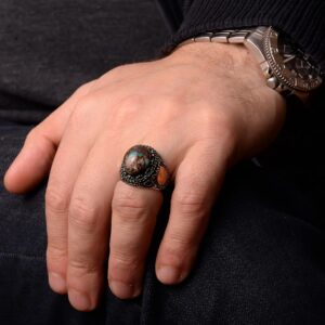 Gerçek Doğal Arizona Turkuaz Taş Yüzük, Minimalist Yüzük, 925 Ayar Gümüş Erkek Yüzük (Model-3) - Görsel 7