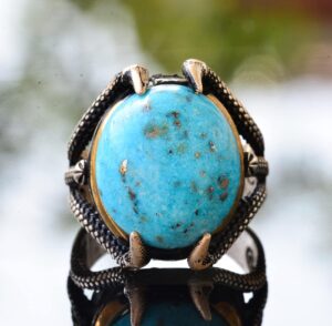 Gerçek Arizona Turkuaz Taşlı Sterlin Gümüş Pençe Yüzük - Denge ve Uyumluluk - Görsel 2