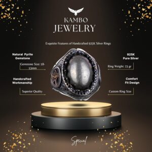 925K Katı Gümüş Erkek Yüzüğü ile Doğal Taşlar - El Yapımı Şıklık (Pirit Taşı) - Görsel 2